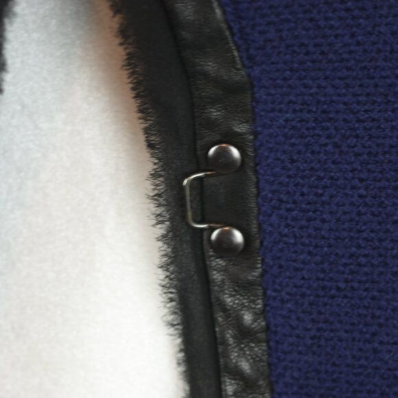 Vince Women's Size 6 Black Blue Leather & Wool Boucle Draped Collar Jacket - Picture 6 of 10